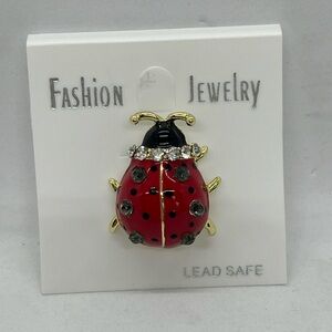 Lady Bug Pin Brooch Rhinestone